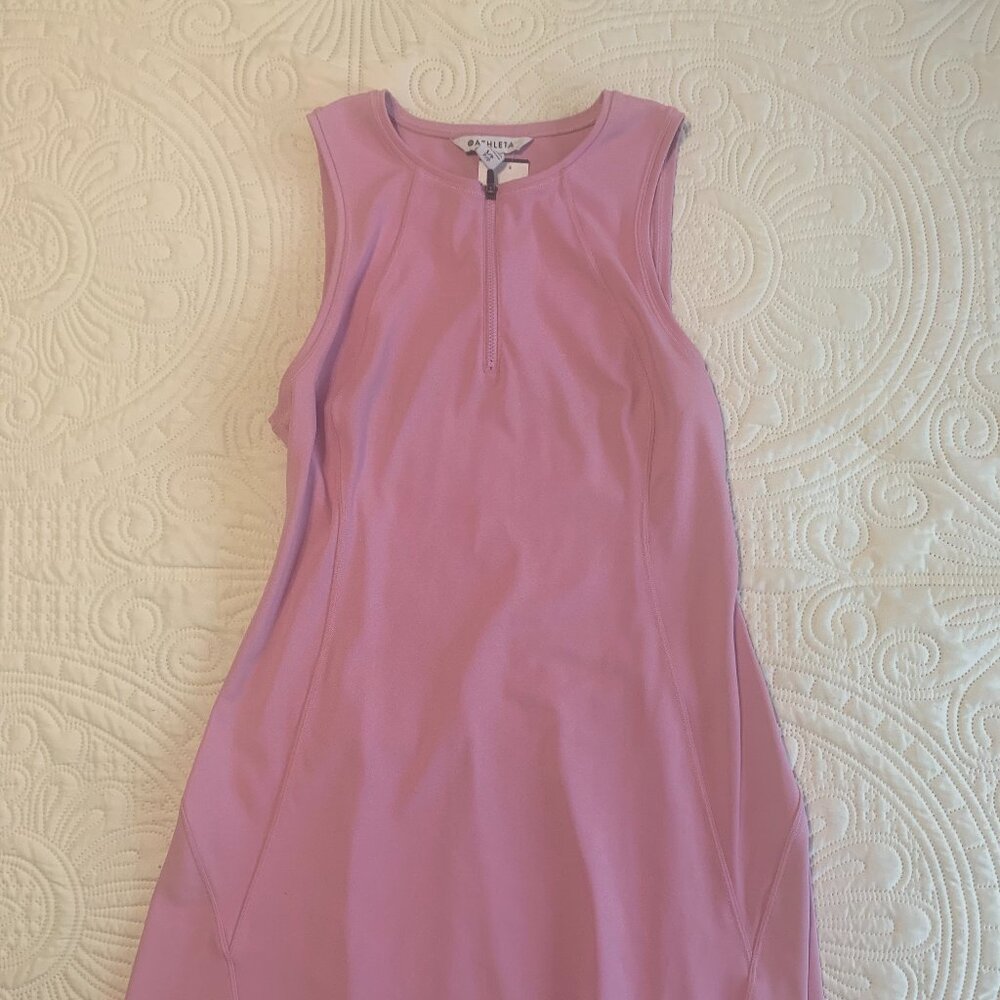 Athleta Ace Pink Tennis Dress 1/4 Zip Athletic Sleeveless Preppy Sporty M